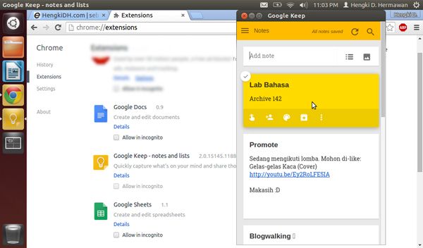 Gambar 2. Google Keep Extension