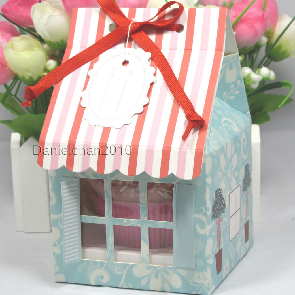 6Pcs*ONE CUP Sweet Small House Cupcake Boxes Gift&Party