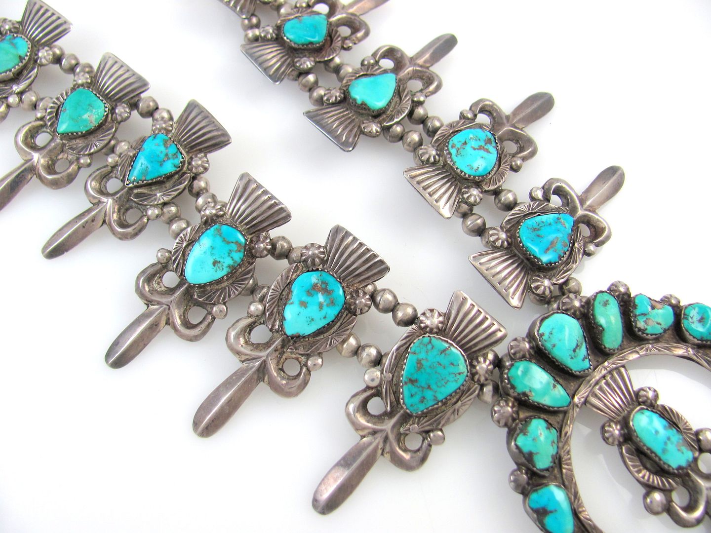 Old Pawn Zuni Handmade Silver & Turquoise Squash Blossom Necklace │RS eBay