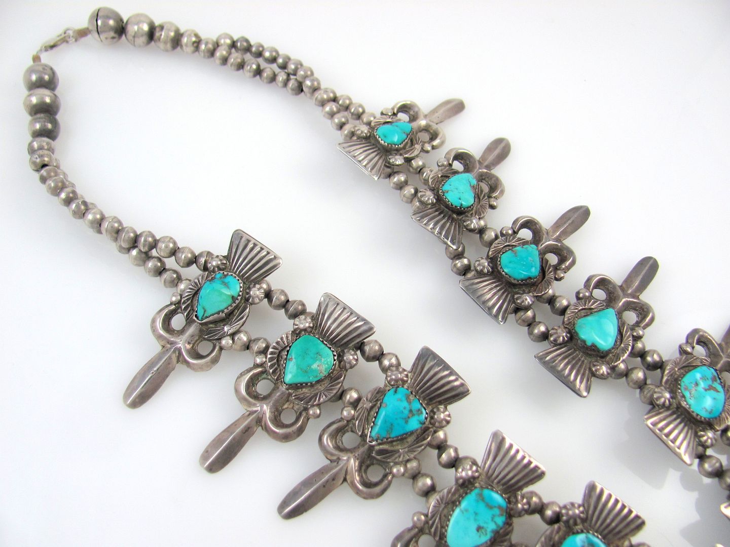Old Pawn Zuni Handmade Silver & Turquoise Squash Blossom