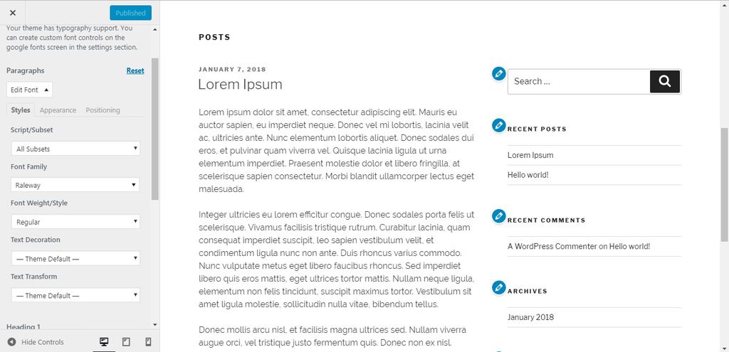 Tampilan Pengaturan Easy Google Fonts