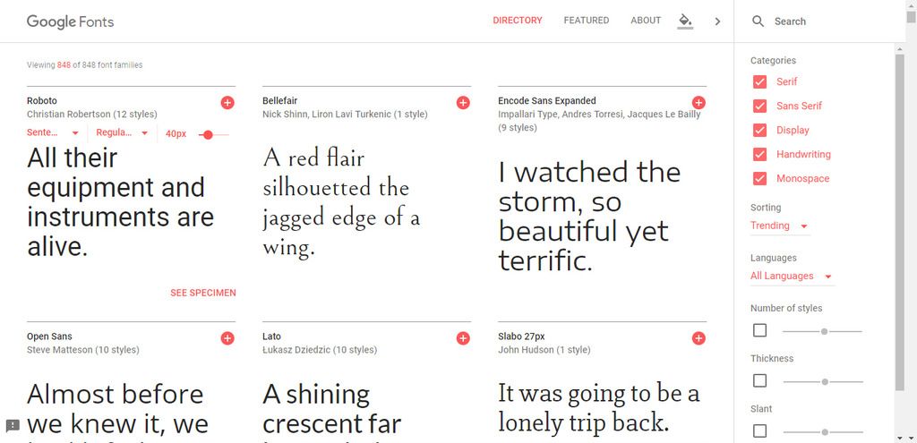 Tampilan Situs Google Fonts
