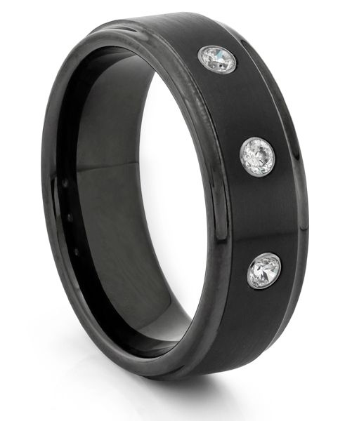 8MM Tungsten Mens Brushed Black Diamond Wedding Band Ring | eBay